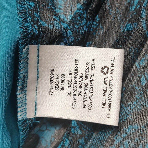 Covington Tank Top Turquoise Blue Black Pleated Front High Low Size Large - Picture 3 of 8